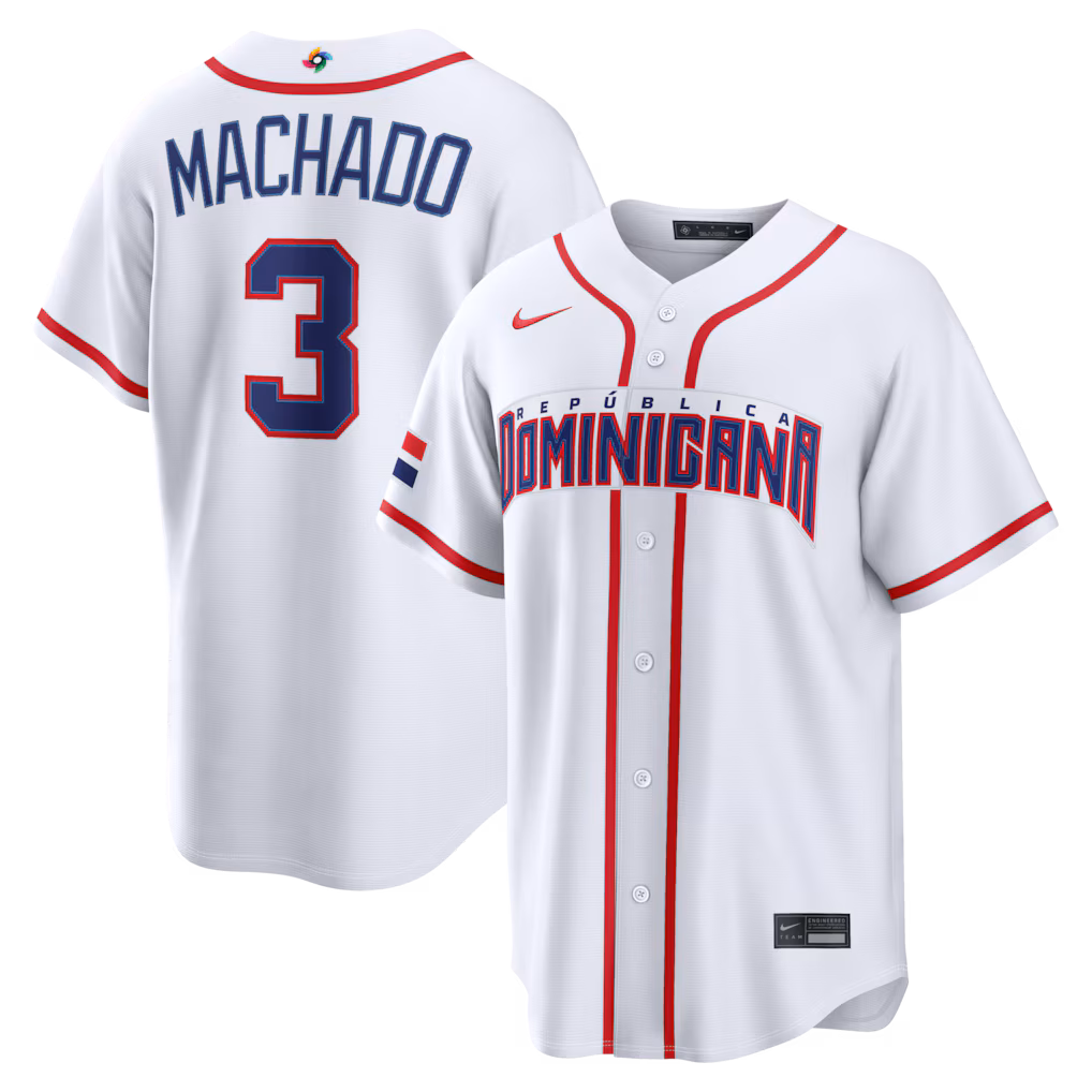 Men's Dominican Republic Baseball Manny Machado Nike White 2026 World Baseball Classic Home Stadium Jersey - ujerseystore