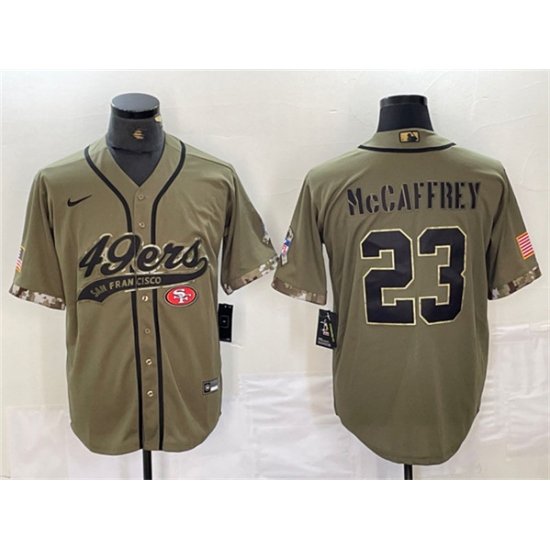 Men's San Francisco 49ers #23 Christian McCaffrey Olive Salute to Service With Cool Base Stitched Baseball Jersey - Ujersey