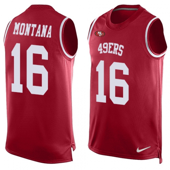 Men's Nike San Francisco 49ers #16 Joe Montana Limited Red Player Name & Number Tank Top NFL Jersey - Ujersey
