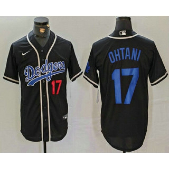 Men's Los Angeles Dodgers #17 Shohei Ohtani Number Black Cool Base With Stitched Baseball Jersey - Ujersey