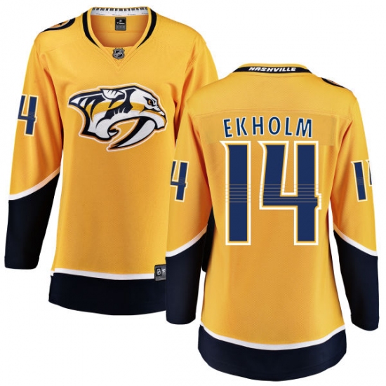 Women's Nashville Predators #14 Mattias Ekholm Fanatics Branded Gold Home Breakaway NHL Jersey - Ujersey