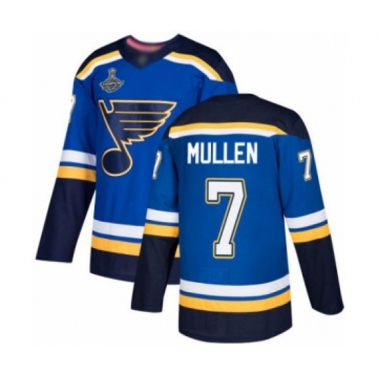 Youth St. Louis Blues #7 Joe Mullen Authentic Royal Blue Home 2019 Stanley Cup Champions Hockey Jersey - Ujersey