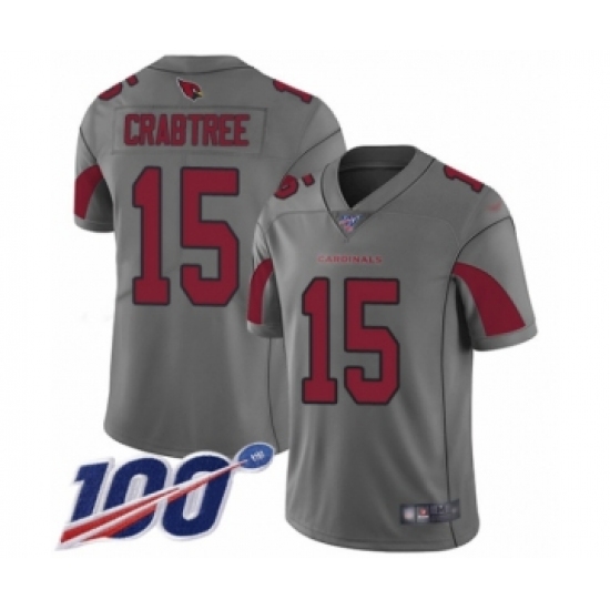 Men's Arizona Cardinals #15 Michael Crabtree Limited Silver Inverted Legend 100th Season Football Jersey - Ujersey
