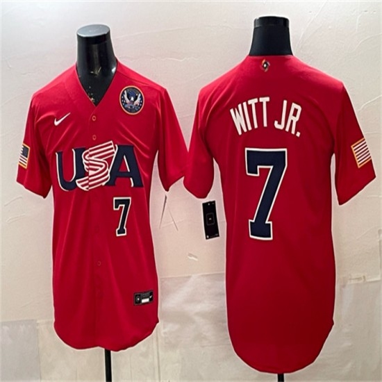 Men's USA Baseball #7 Bobby Witt Jr. Red 2026 World Baseball Classic United States 250th Anniversary Stadium Stitched Jersey