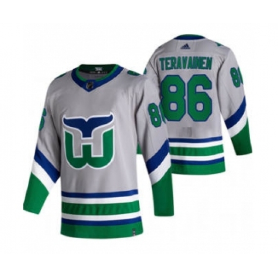 Men's Carolina Hurricanes #86 Teuvo Teravainen Grey 2020-21 Reverse Retro Alternate Hockey Jersey - Ujersey