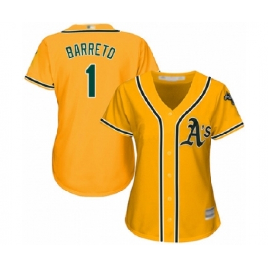 Women's Oakland Athletics #1 Franklin Barreto Authentic Gold Alternate 2 Cool Base Baseball Player Jersey - Ujersey
