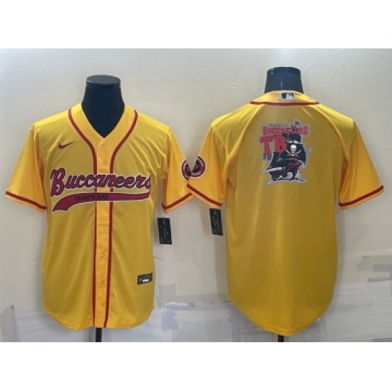 Men's Tampa Bay Buccaneers Gold Team Big Logo With Patch Cool Base Stitched Baseball Jersey - Ujersey