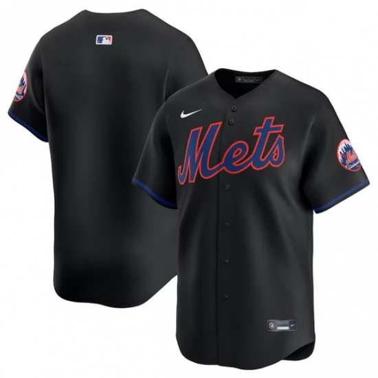 Men's New York Mets Blank 2024 Black Alternate Limited Stitched Baseball Jersey - Ujersey