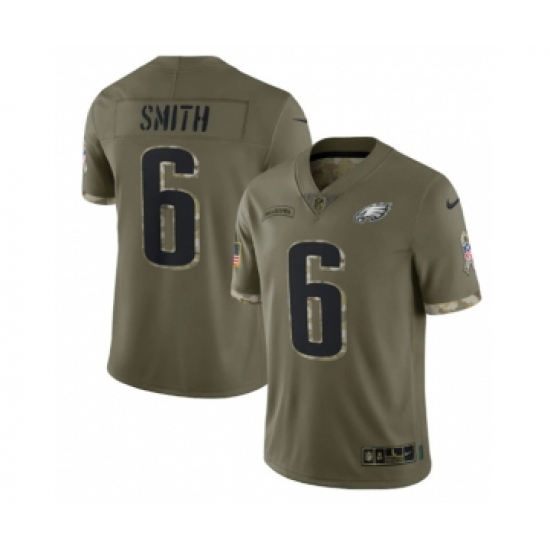 Men's Philadelphia Eagles #6 DeVonta Smith 2022 Olive Salute To Service Limited Stitched Jersey - Ujersey