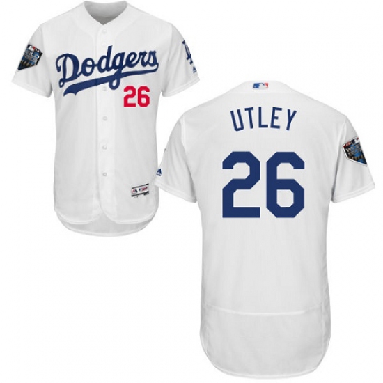 Men's Majestic Los Angeles Dodgers #26 Chase Utley White Home Flex Base Authentic Collection 2018 World Series MLB Jersey - Ujersey