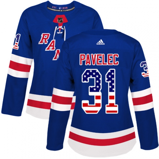 Women's Adidas New York Rangers #31 Ondrej Pavelec Authentic Royal Blue USA Flag Fashion NHL Jersey - Ujersey
