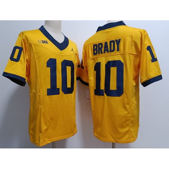 Men's Michigan Wolverines #10 Tom Brady Yellow 2023 F U S E College Football Jersey