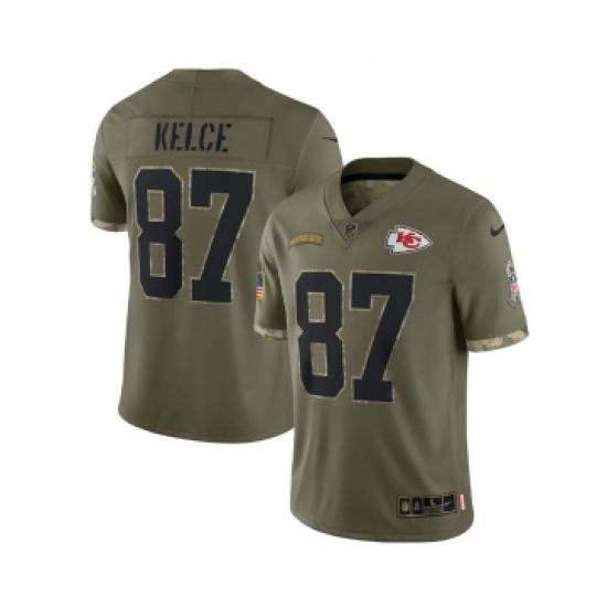 Men's Kansas City Chiefs #87 Travis Kelce 2022 Olive Salute To Service Limited Stitched Jersey - Ujersey