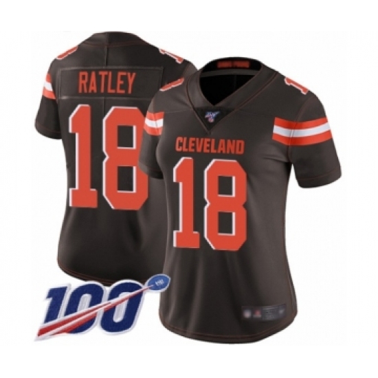 Women's Cleveland Browns #18 Damion Ratley Brown Team Color Vapor Untouchable Limited Player 100th Season Football Jersey - Ujersey