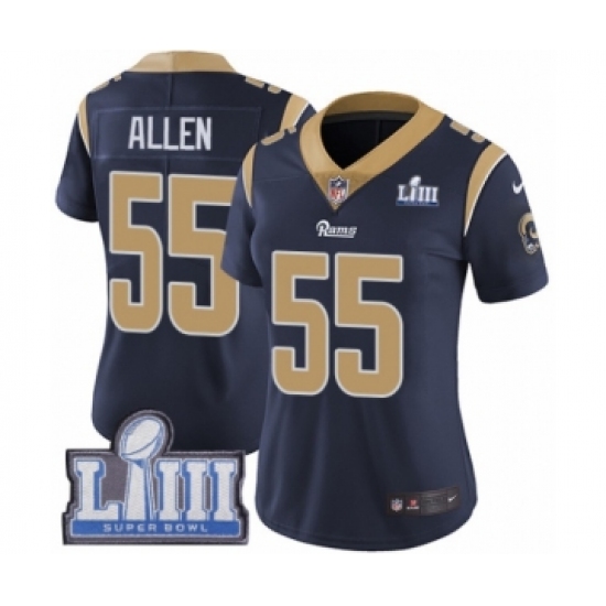 Women's Nike Los Angeles Rams #55 Brian Allen Navy Blue Team Color Vapor Untouchable Limited Player Super Bowl LIII Bound NFL Jersey - Ujersey