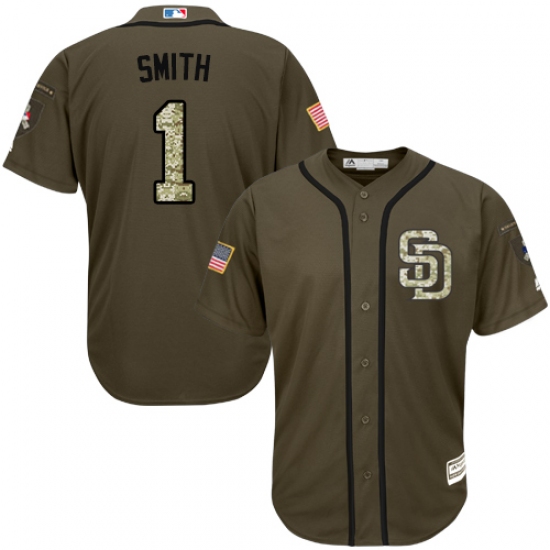 Men's Majestic San Diego Padres #1 Ozzie Smith Replica Green Salute to Service MLB Jersey - Ujersey