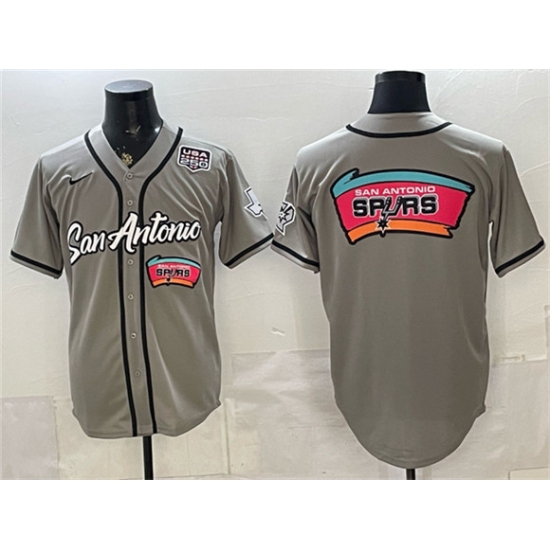 Men's San Antonio Spurs Team Big Logo Gray USA 250 Stitched Baseball Jersey - Ujersey