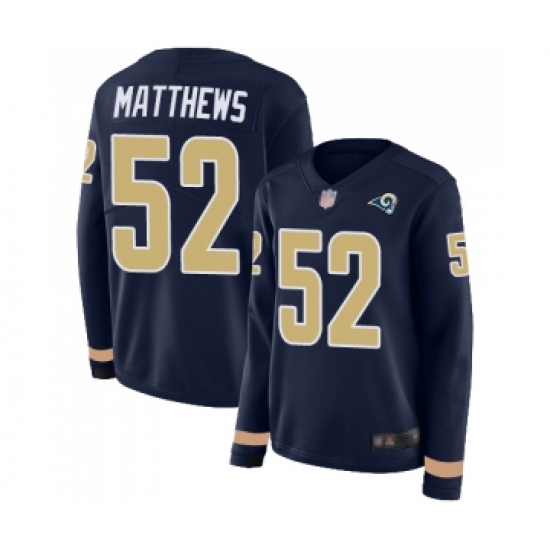 Women's Los Angeles Rams #52 Clay Matthews Limited Navy Blue Therma Long Sleeve Football Jersey - Ujersey