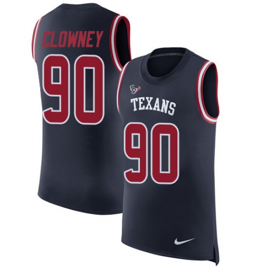 Men's Nike Houston Texans #90 Jadeveon Clowney Limited Navy Blue Rush Player Name & Number Tank Top NFL Jersey - Ujersey