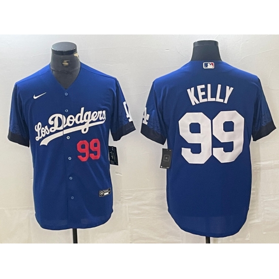Men's Los Angeles Dodgers #99 Joe Kelly Number Blue 2021 City Connect Cool Base Stitched Jersey - Ujersey