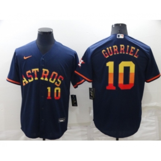 Men's Houston Astros #10 Yuli Gurriel Number Navy Blue Rainbow Stitched MLB Cool Base Nike Jersey - Ujersey