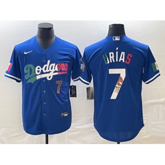 Men's Los Angeles Dodgers #7 Julio Urias Number Blue Cool Base Stitched Jersey1 - Ujersey