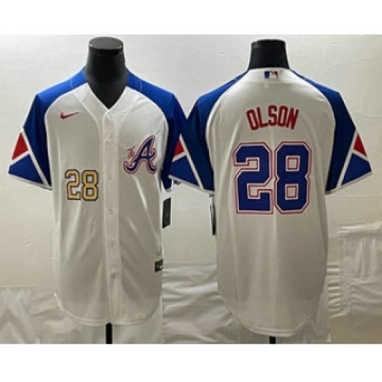 Men's Atlanta Braves #28 Matt Olson Number White 2023 City Connect Cool Base Stitched Jerseys - Ujersey