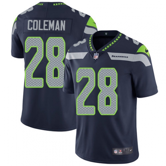 Youth Nike Seattle Seahawks #28 Justin Coleman Navy Blue Team Color Vapor Untouchable Elite Player NFL Jersey - Ujersey