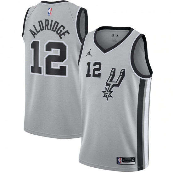 Men's San Antonio Spurs #12 LaMarcus Aldridge Jordan Brand Silver 2020-21 Swingman Jersey - Ujersey