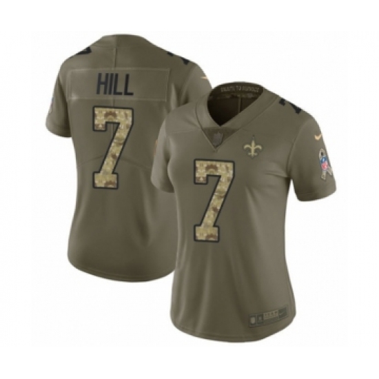 Women's Nike New Orleans Saints #7 Taysom Hill Limited Olive Camo 2017 Salute to Service NFL Jersey - Ujersey