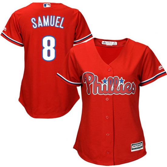 Women's Majestic Philadelphia Phillies #8 Juan Samuel Replica Red Alternate Cool Base MLB Jersey - Ujersey