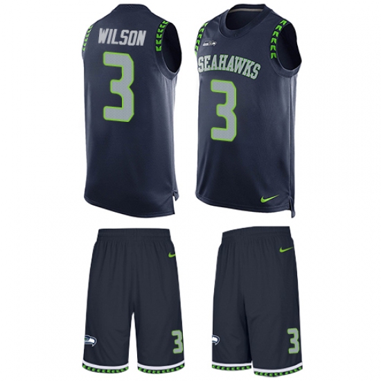 Men's Nike Seattle Seahawks #3 Russell Wilson Limited Steel Blue Tank Top Suit NFL Jersey - Ujersey