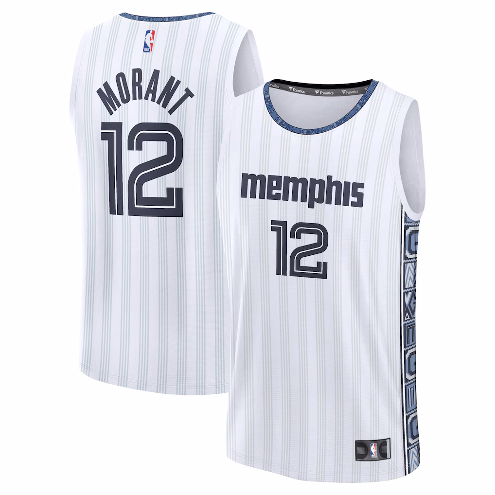 Men's Memphis Grizzlies Ja Morant Fanatics White 2025/26 City Edition Fast Break Jersey - U-jersey