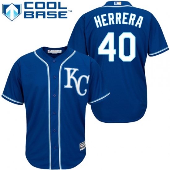 Youth Majestic Kansas City Royals #40 Kelvin Herrera Authentic Blue Alternate 2 Cool Base MLB Jersey - Ujersey