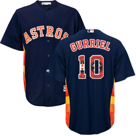 Men's Majestic Houston Astros #10 Yuli Gurriel Authentic Navy Blue Team Logo Fashion Cool Base MLB Jersey - Ujersey