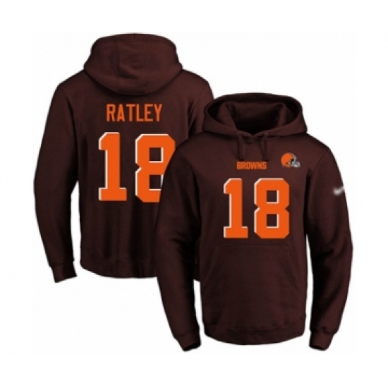 Football Men's Cleveland Browns #18 Damion Ratley Brown Name & Number Pullover Hoodie - Ujersey