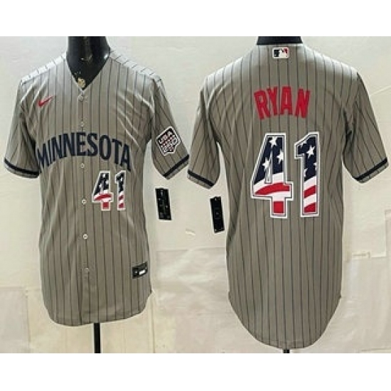 Men's Minnesota Twins #41 Joe Ryan Grey 2026 USA 250 Fourth of July Stitched Jersey - Ujersey