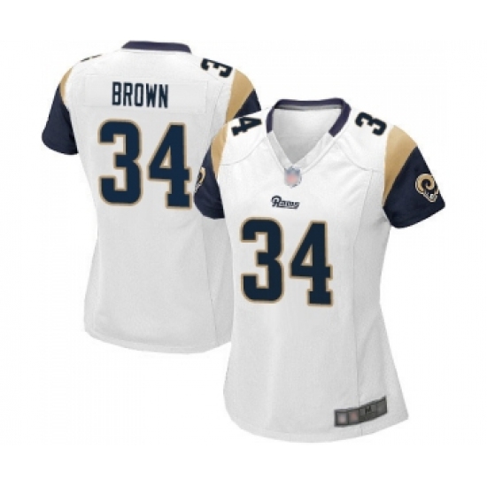 Women's Los Angeles Rams #34 Malcolm Brown Game White Football Jersey - Ujersey