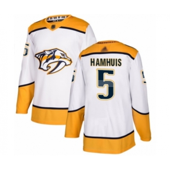 Men's Nashville Predators #5 Dan Hamhuis Authentic White Away Hockey Jersey - Ujersey