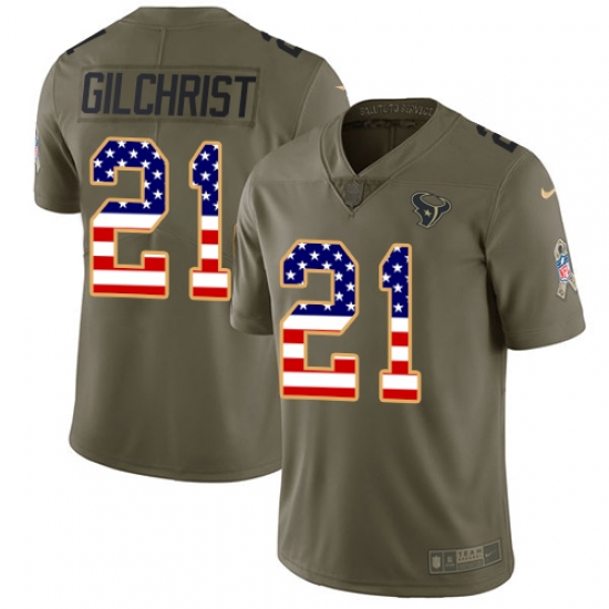 Youth Nike Houston Texans #21 Marcus Gilchrist Limited Olive/USA Flag 2017 Salute to Service NFL Jersey - Ujersey