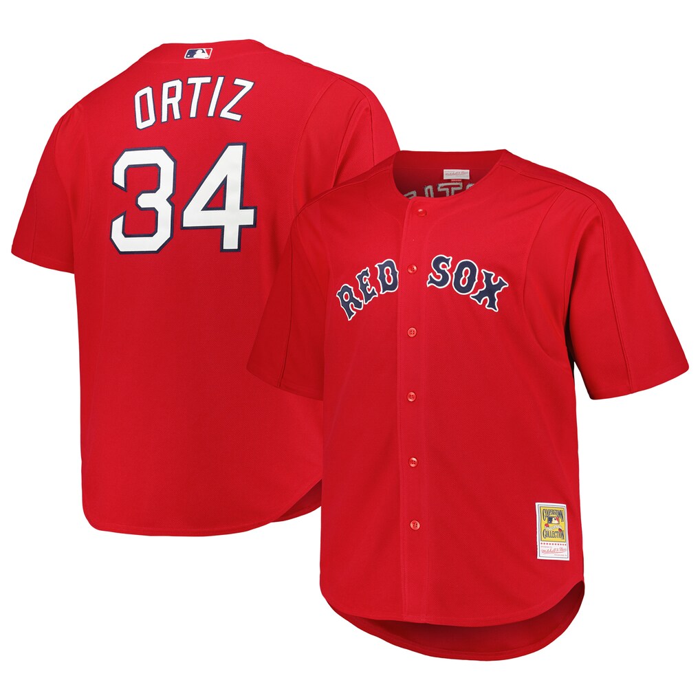 Men's Boston Red Sox David Ortiz Mitchell & Ness Red Big & Tall Cooperstown Mesh Batting Practice Jersey - Ujersey