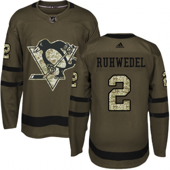 Youth Adidas Pittsburgh Penguins #2 Chad Ruhwedel Authentic Green Salute to Service NHL Jersey