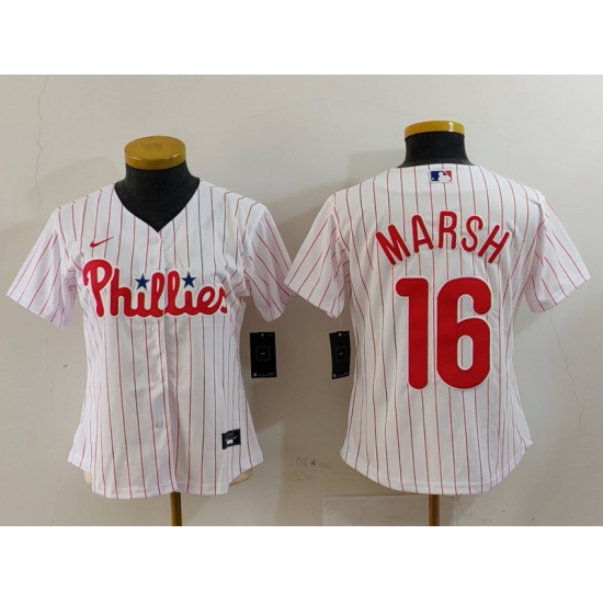 Women's Philadelphia Phillies #16 Brandon Marsh White Pinstripe Stitched Cool Base Jersey