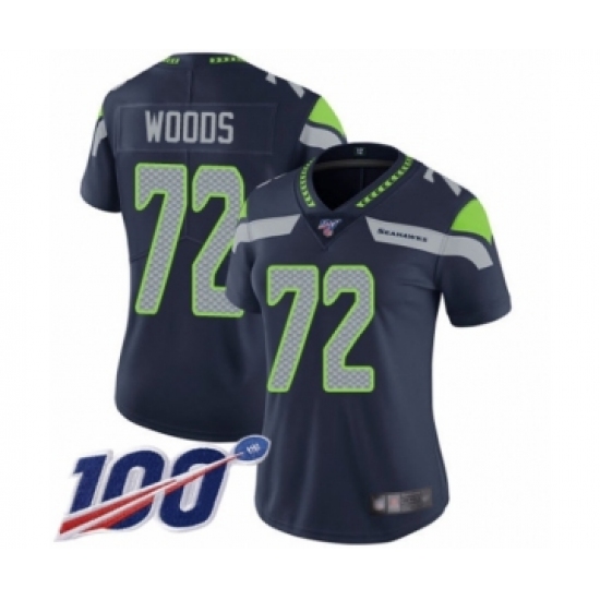 Women's Seattle Seahawks #72 Al Woods Navy Blue Team Color Vapor Untouchable Limited Player 100th Season Football Jersey - Ujersey