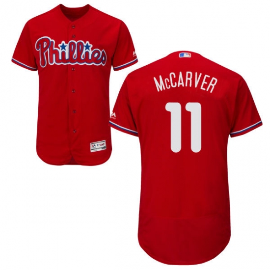 Men's Majestic Philadelphia Phillies #11 Tim McCarver Red Alternate Flex Base Authentic Collection MLB Jersey - Ujersey