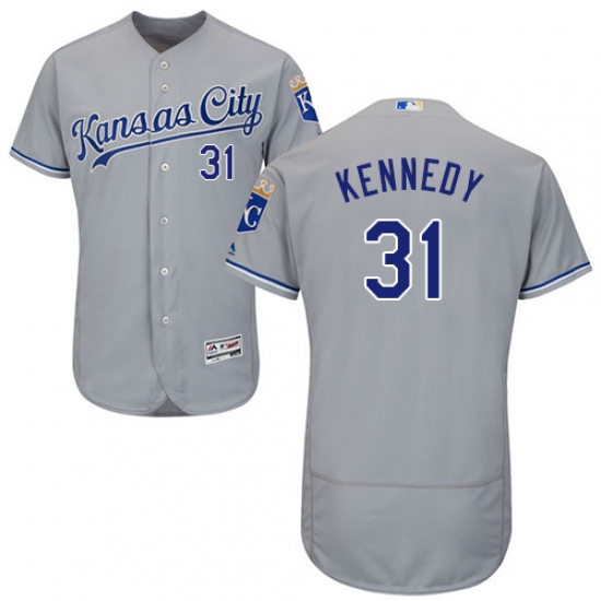 Men's Majestic Kansas City Royals #31 Ian Kennedy Grey Road Flex Base Authentic Collection MLB Jersey - Ujersey