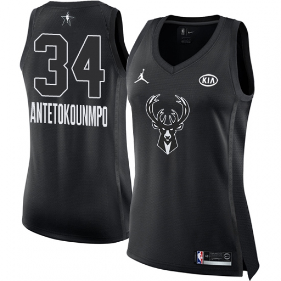 Women's Nike Jordan Milwaukee Bucks #34 Giannis Antetokounmpo Swingman Black 2018 All-Star Game NBA Jersey - Ujersey