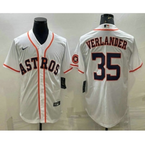 Men's Houston Astros #35 Justin Verlander White With Patch Stitched MLB Cool Base Nike Jersey - Ujersey