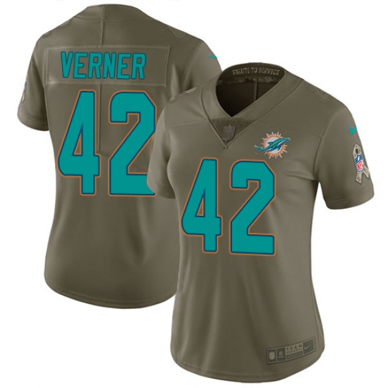 Women's Nike Miami Dolphins #42 Alterraun Verner Limited Olive 2017 Salute to Service NFL Jersey - Ujersey