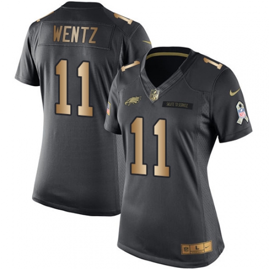Women's Nike Philadelphia Eagles #11 Carson Wentz Limited Black/Gold Salute to Service NFL Jersey - Ujersey
